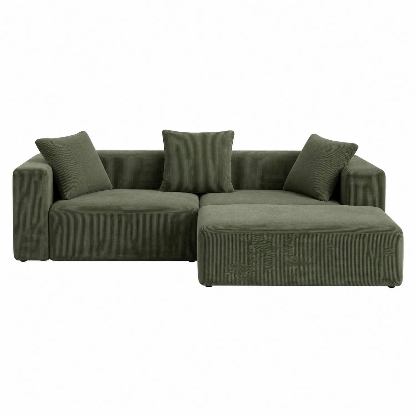 Sofa L z ciemnozielonym pokryciem sztruksowym