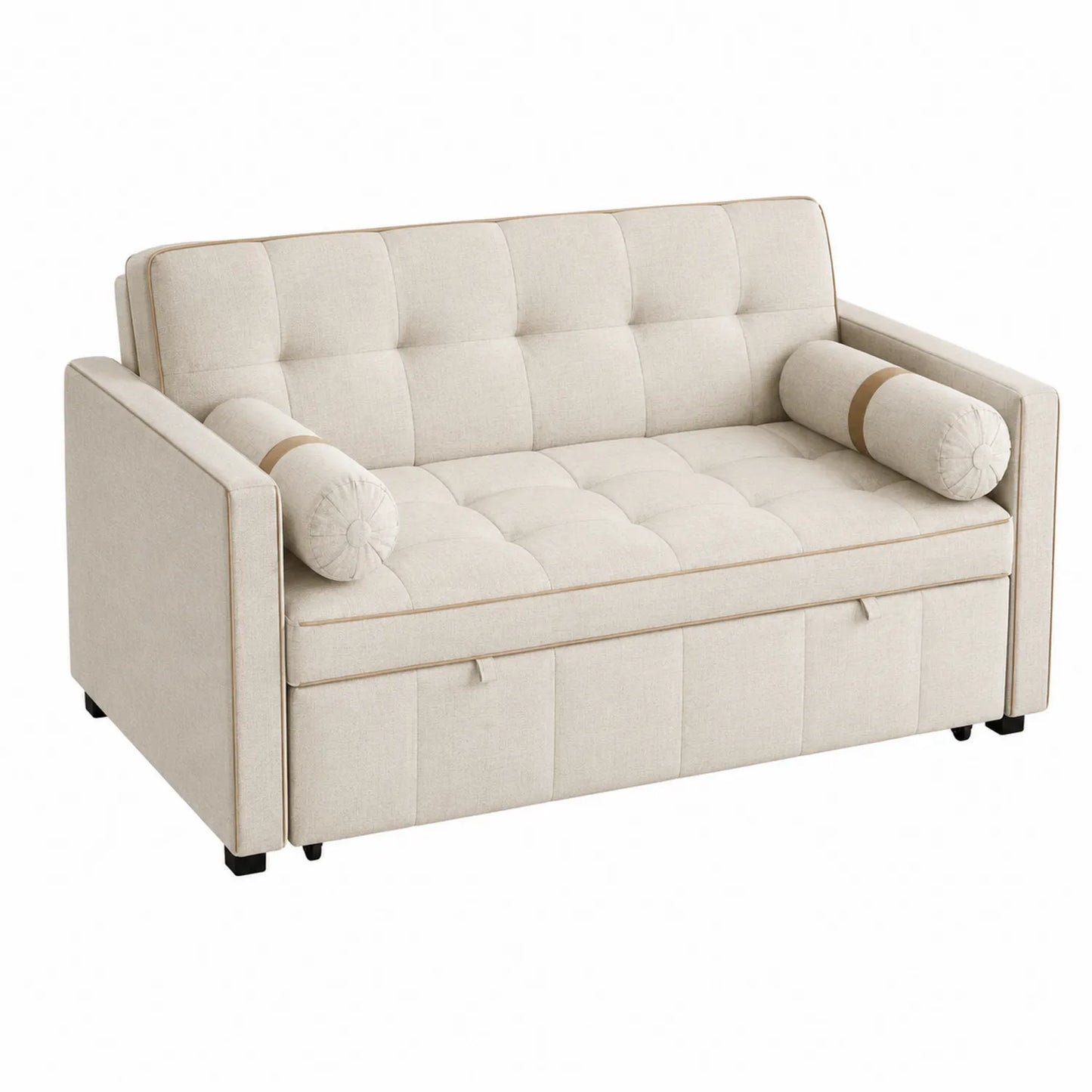 Dwuosobowa sofa z tkaniny beżowa z funkcją łóżka