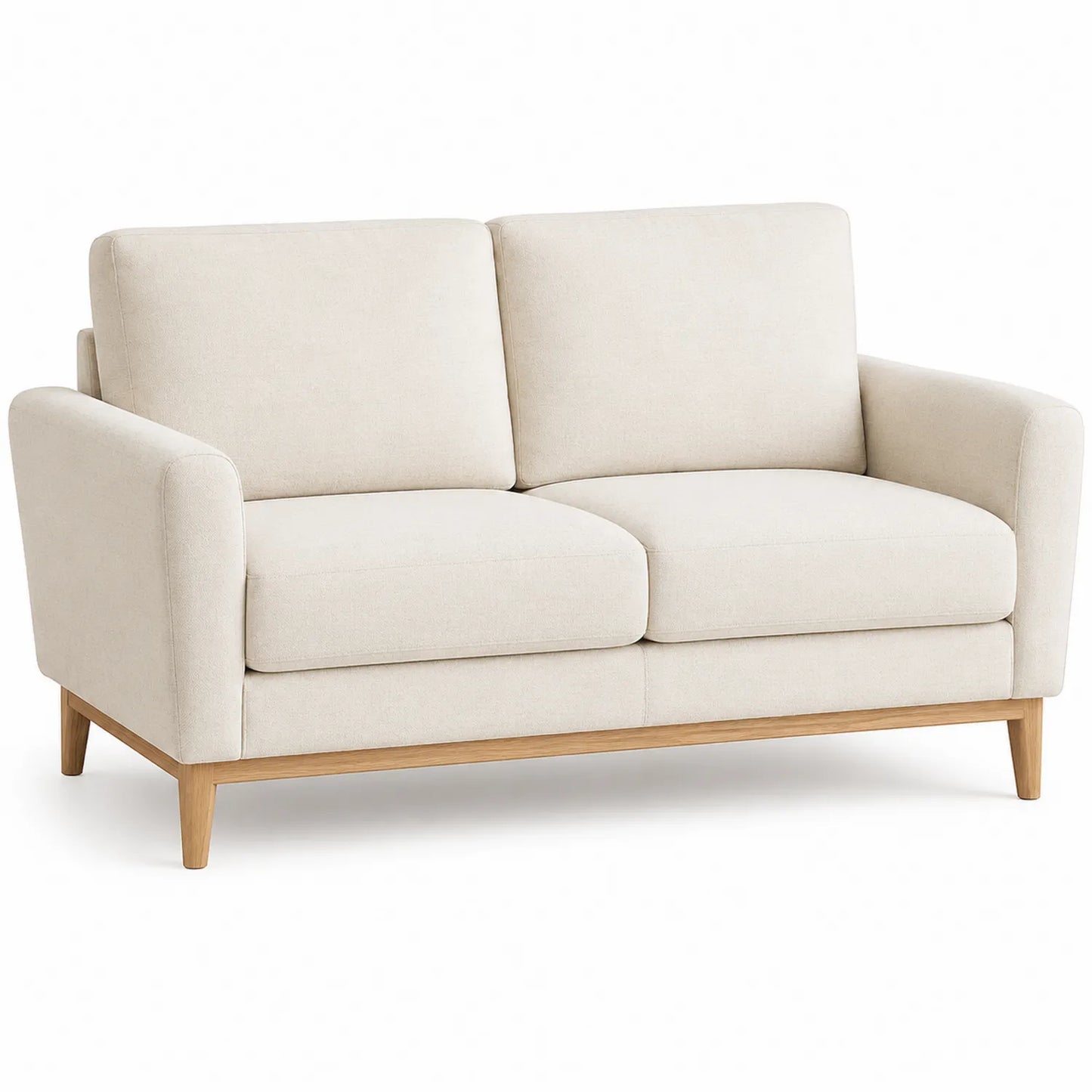 Sofa dwuosobowa tapicerowana beżowa z drewnianą ramą