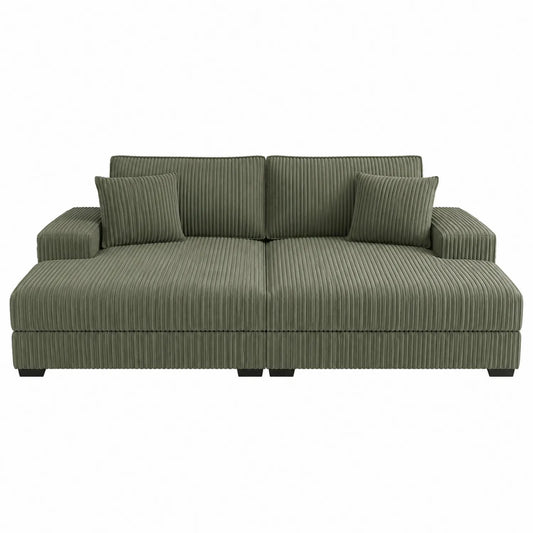 Sofa welurowa zielona 3-osobowa z poduszkami