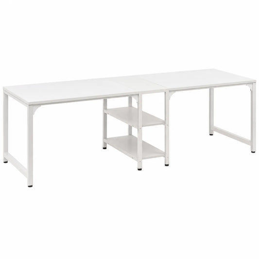 Biurko narożne z półkami stalowe białe 250x60x75 cm
