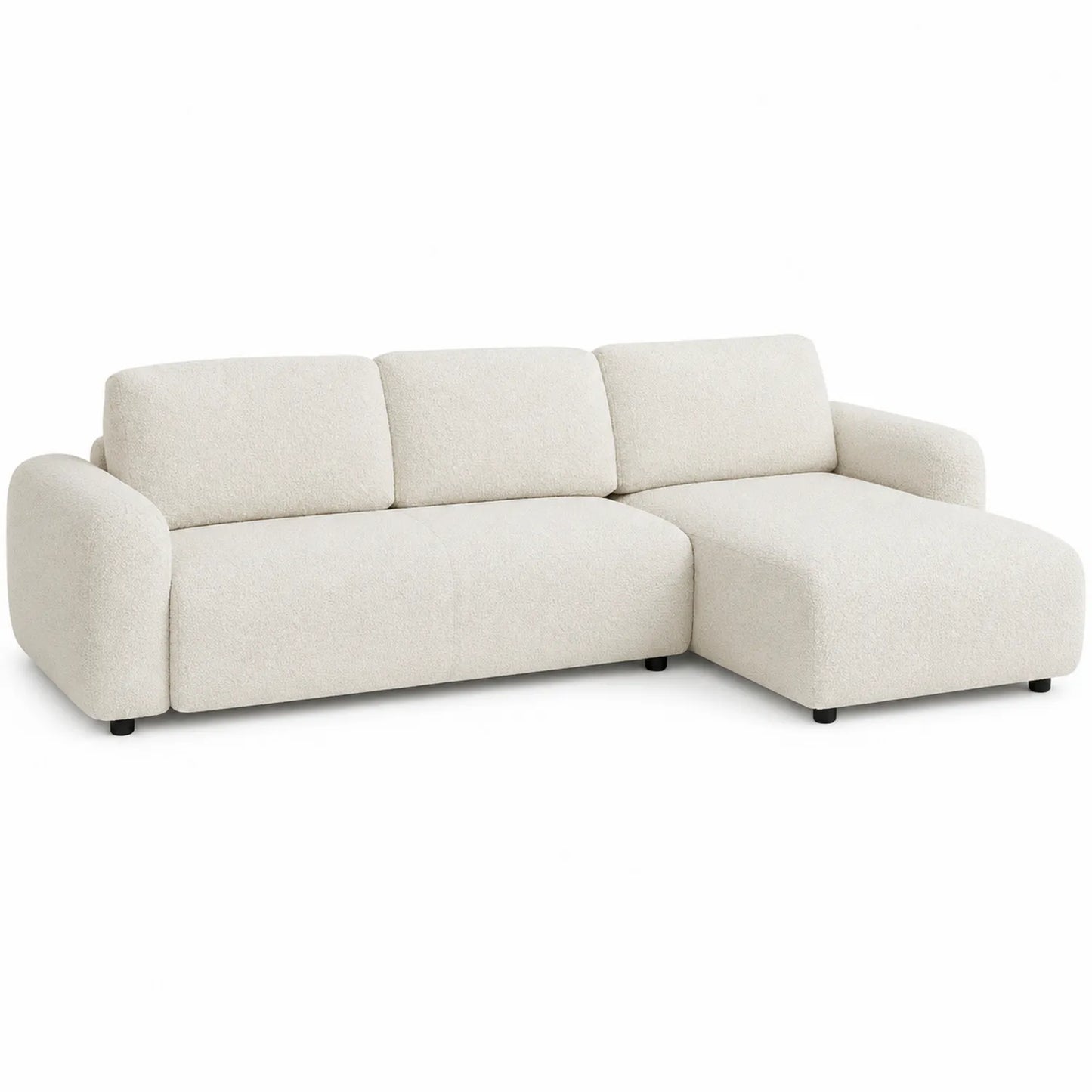 Sofa z Bouclé Kremowa z Prawym Szezlongiem 250x160x85 cm