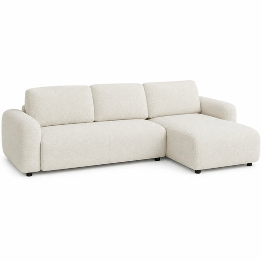 Sofa z Bouclé Kremowa z Prawym Szezlongiem 250x160x85 cm