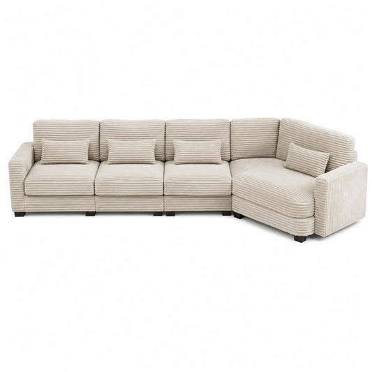 Narożna sofa z tkaniny sztruksowej w kolorze Beżowym 300x160x85 cm