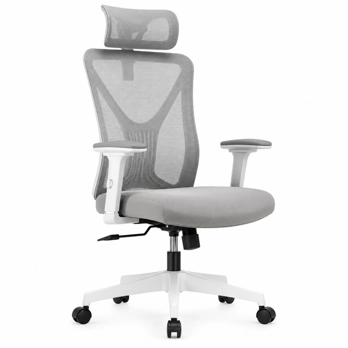 Krzesło biurowe ergonomiczne z siatki z podłokietnikami, szare