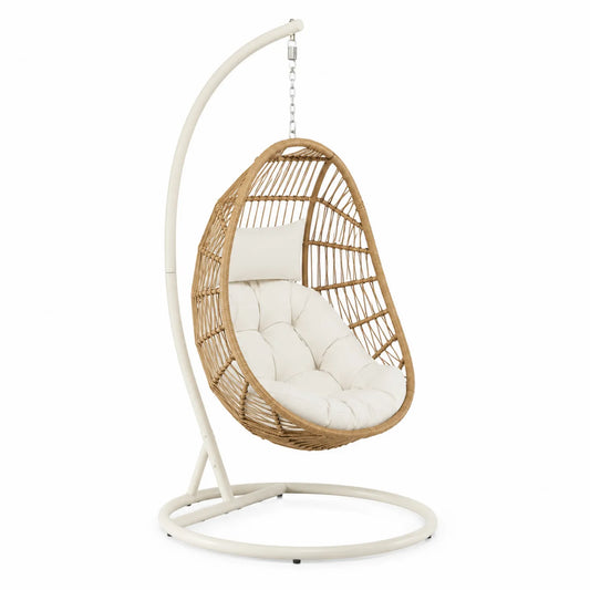 Fotel wiszący ogrodowy z rattanu z poduszką