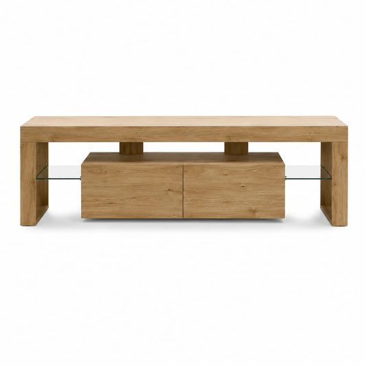 Szafka RTV z drewna dębowego z półkami szklanymi 180x40x50 cm