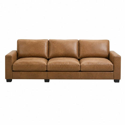 Sofa skórzana z drewna liściastego Brązowa 220x90x75 cm