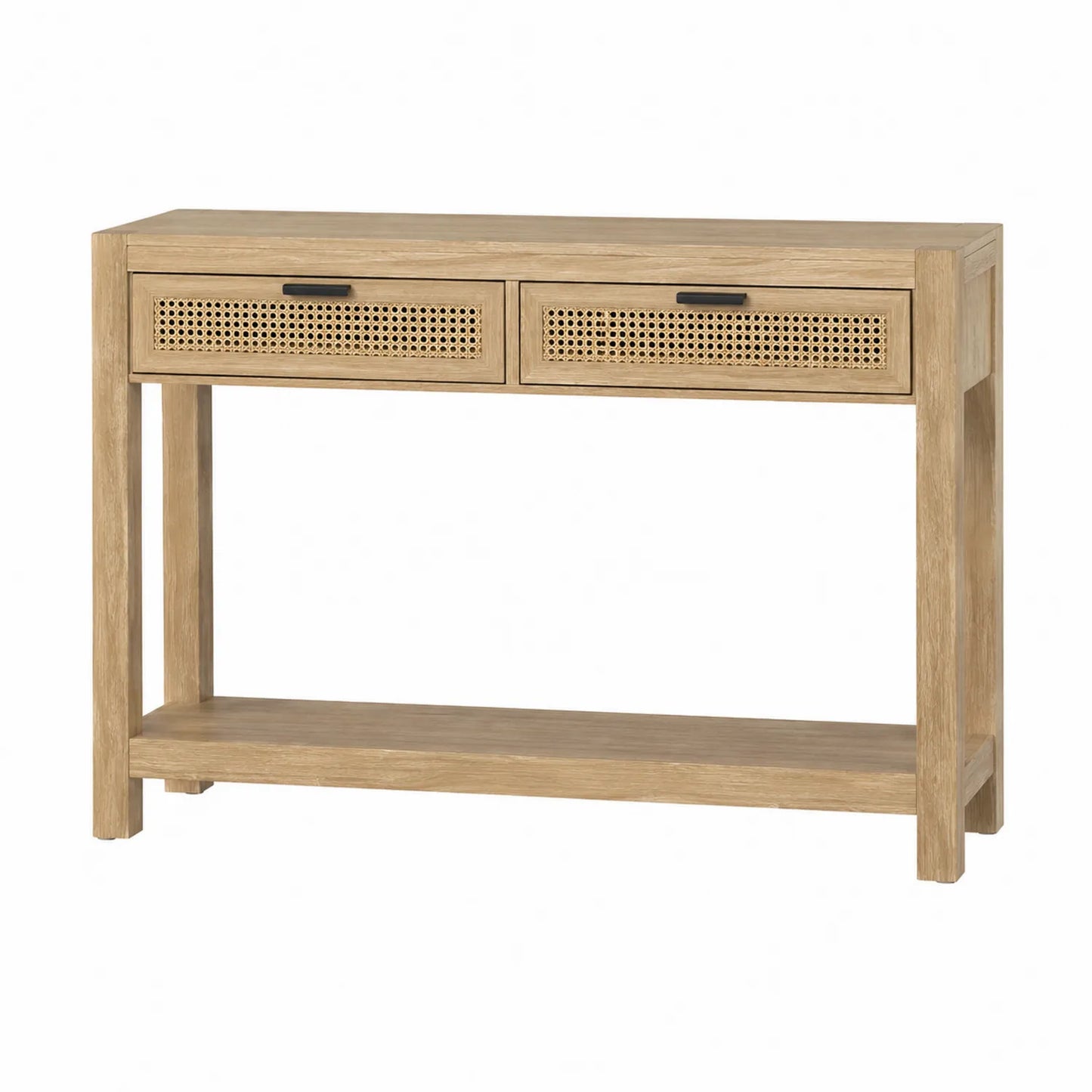 Konsola z dębu z rattanowymi szufladami 120cm