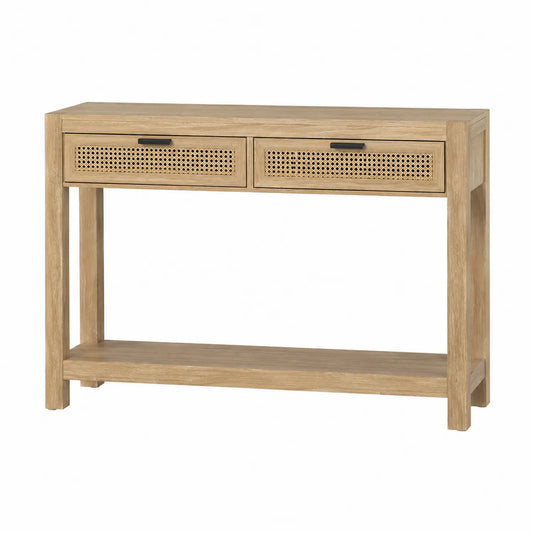 Konsola z dębu z rattanowymi szufladami 120cm